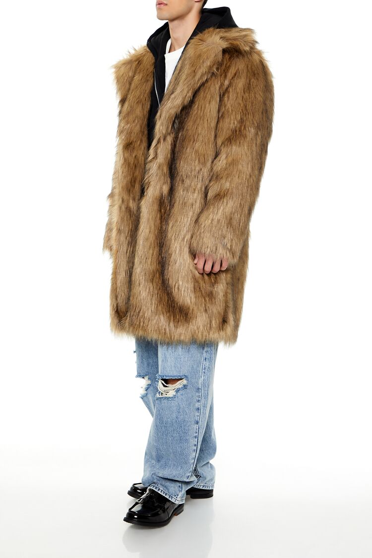  Forever 21 Faux Fur Longline Coat - brown-multi-swatch - Bonton