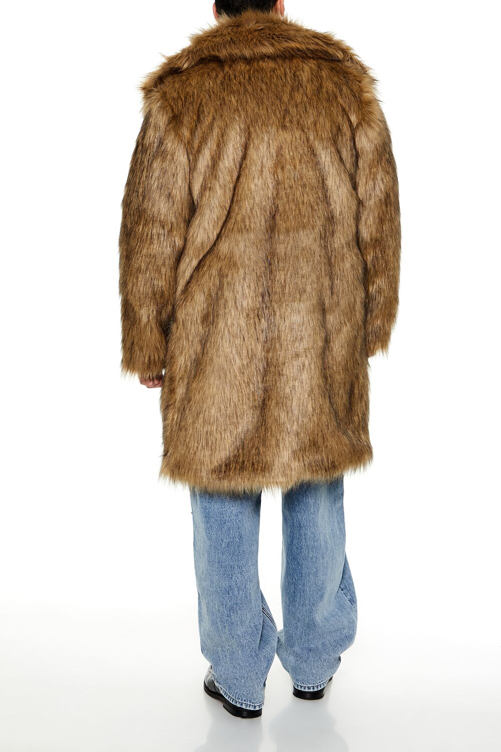  Forever 21 Faux Fur Longline Coat - brown-multi-swatch - Bonton