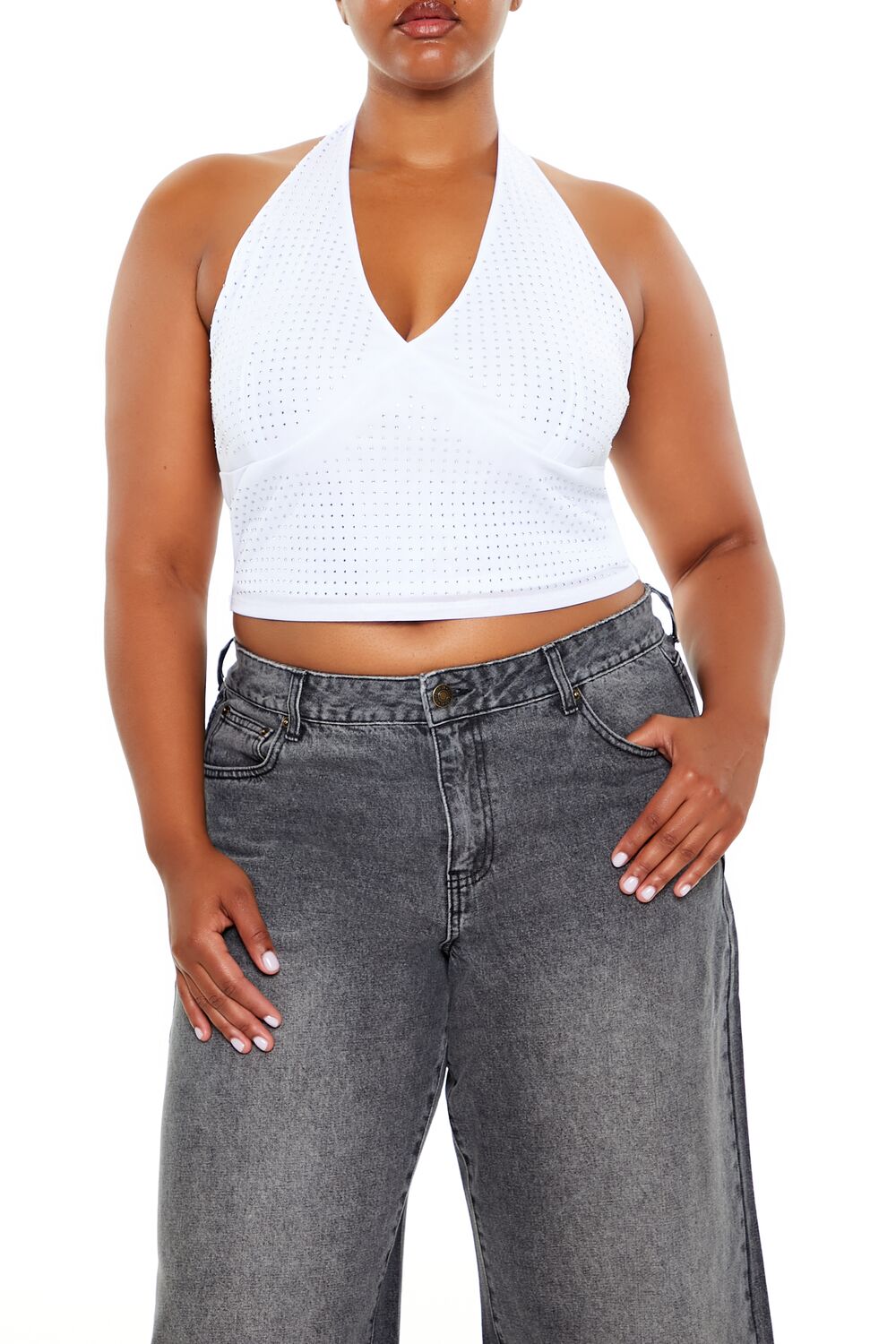  Forever 21 Plus Size Rhinestone Halter Top - white - Bonton