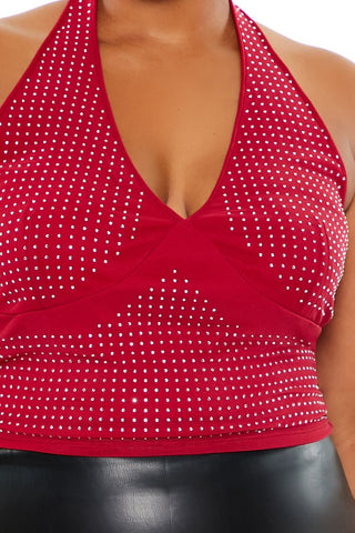 Plus Size Rhinestone Halter Top
