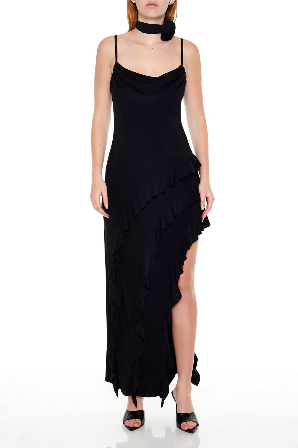  Forever 21 Asymmetrical Ruffle Maxi Dress - black-swatch - Bonton