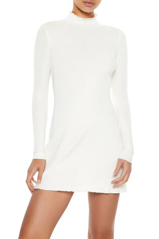 Ribbed Knit Mock Neck Mini Dress