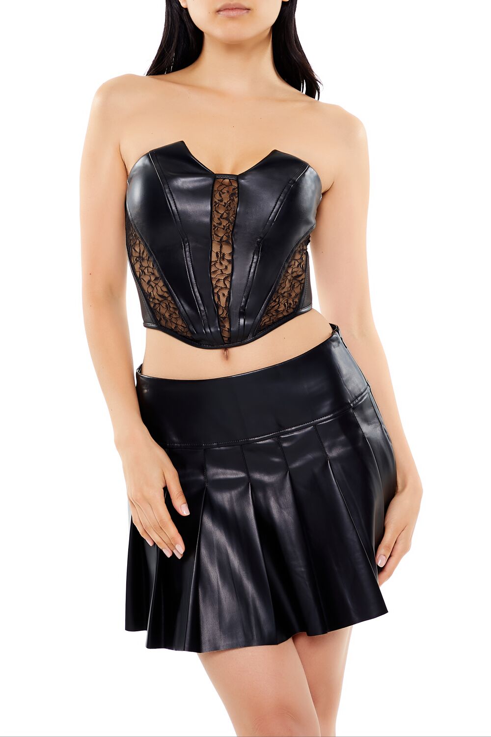  Forever 21 Faux Leather & Lace Tube Top - black - Bonton