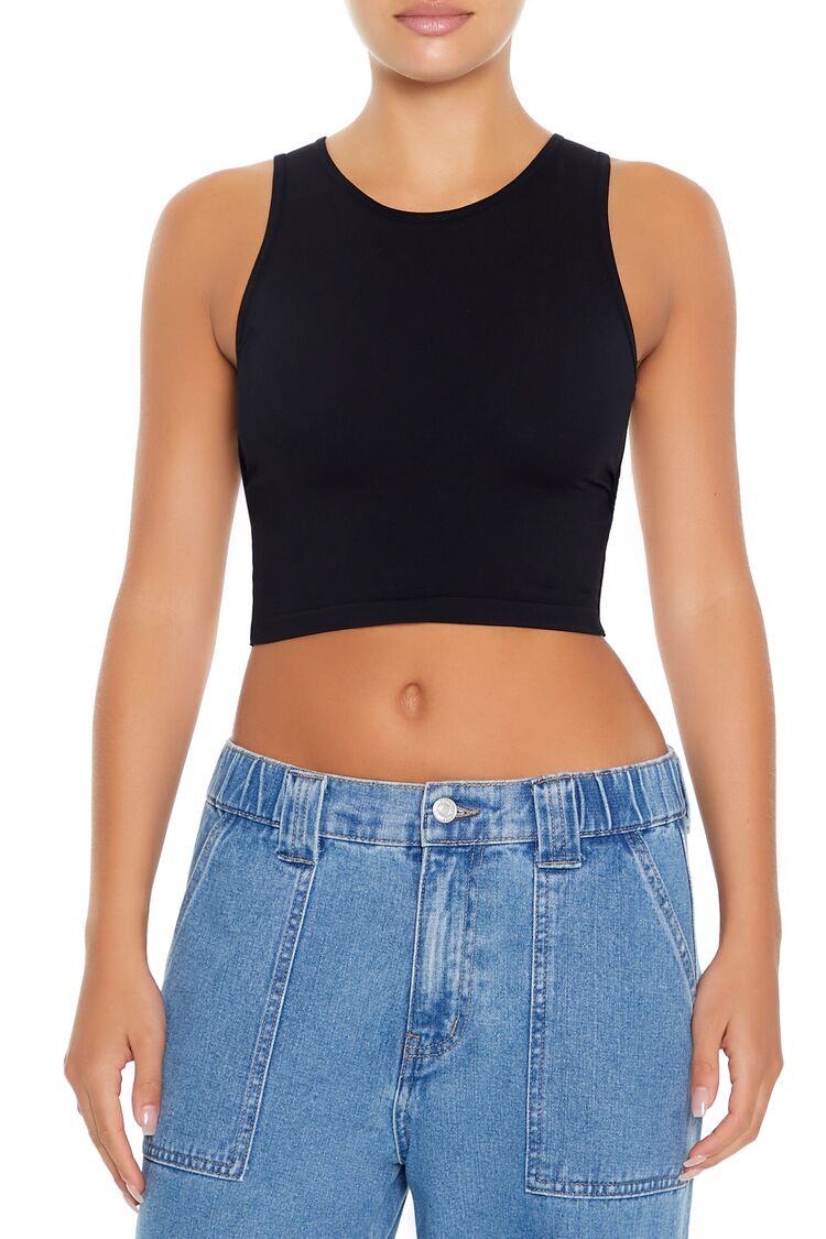  Forever 21 Cropped Cutout Tank Top - black - Bonton