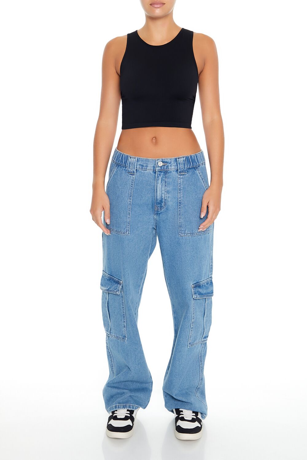  Forever 21 Cropped Cutout Tank Top - black - Bonton