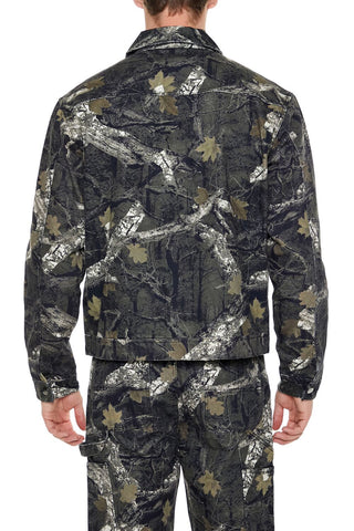 Leaf Print Zip-Up Trucker Jacket