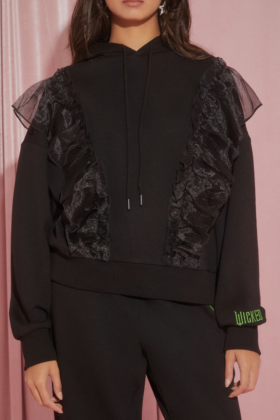  Forever 21 Wicked Witch Ruffle Hoodie - black multi - Bonton