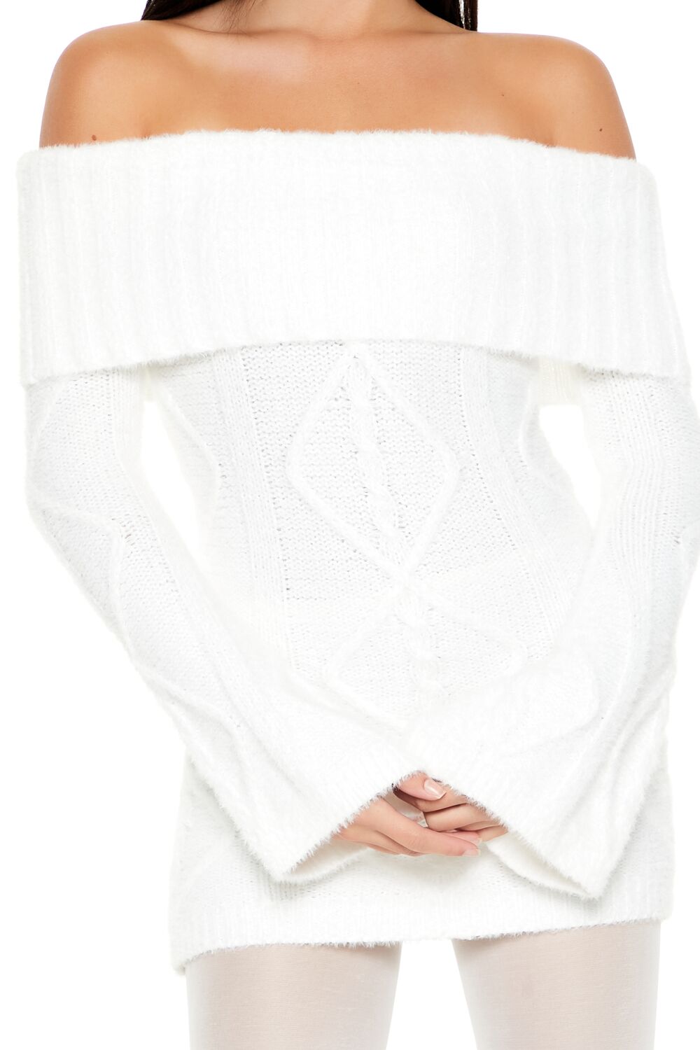  Forever 21 Off-the-Shoulder Mini Sweater Dress - egret-swatch - Bonton