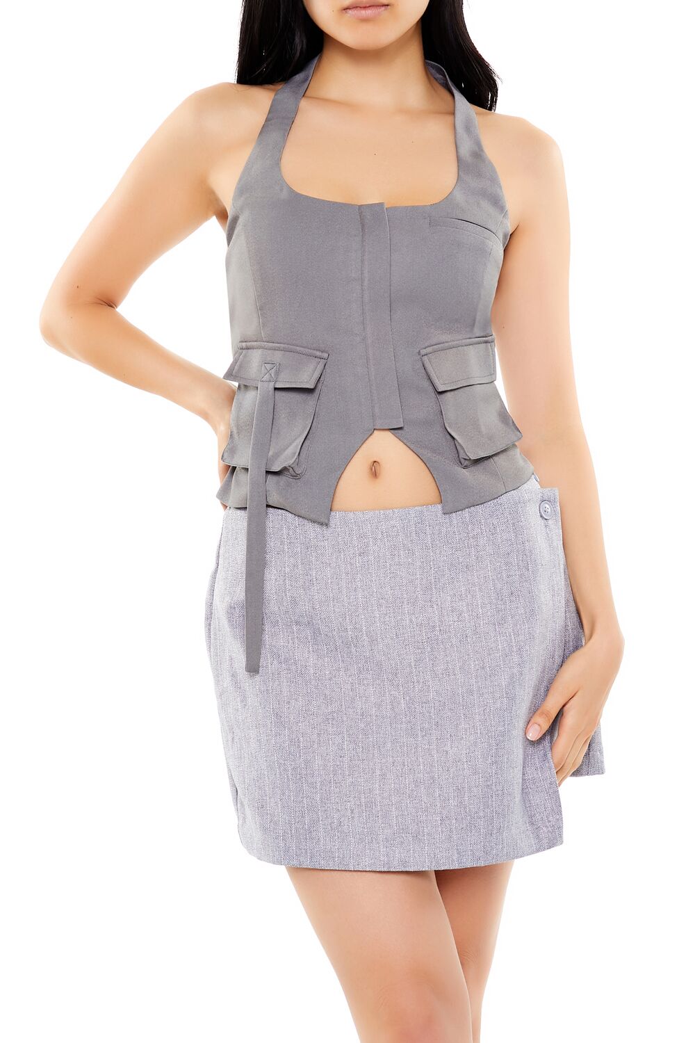  Forever 21 Split-Hem Halter Top - grey - Bonton