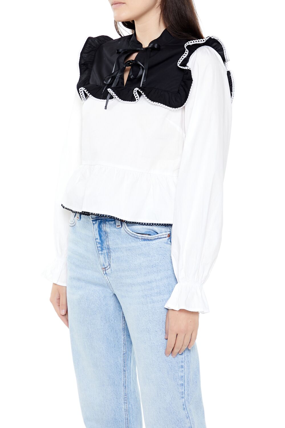  Forever 21 Colorblock Ruffle Peplum Top - black white - Bonton