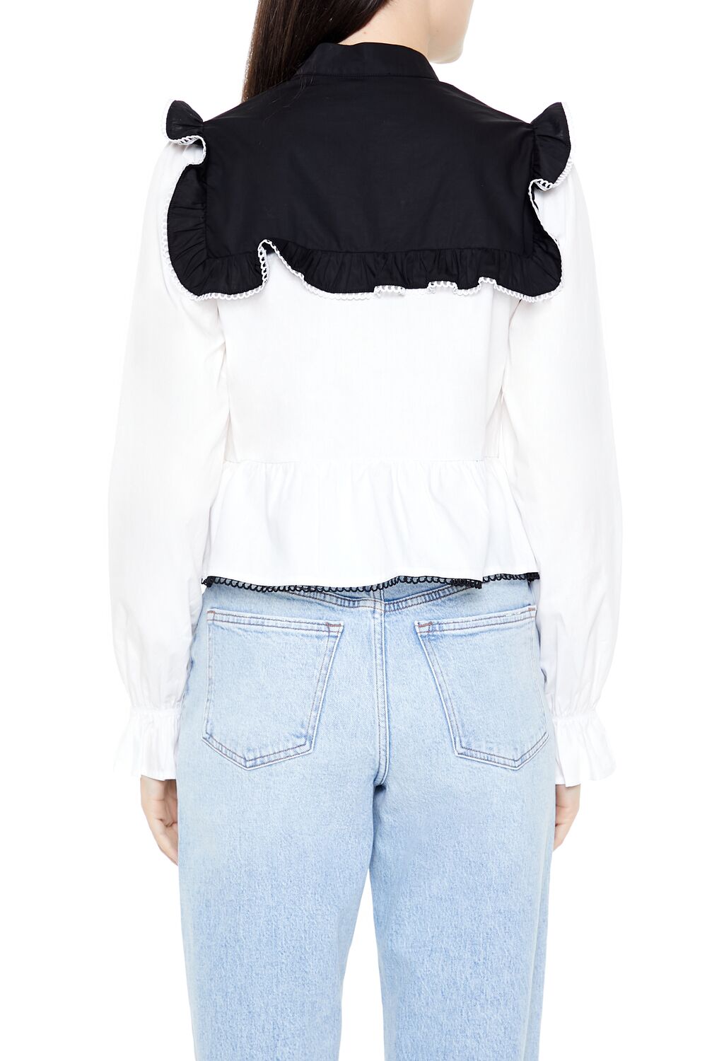  Forever 21 Colorblock Ruffle Peplum Top - black white - Bonton