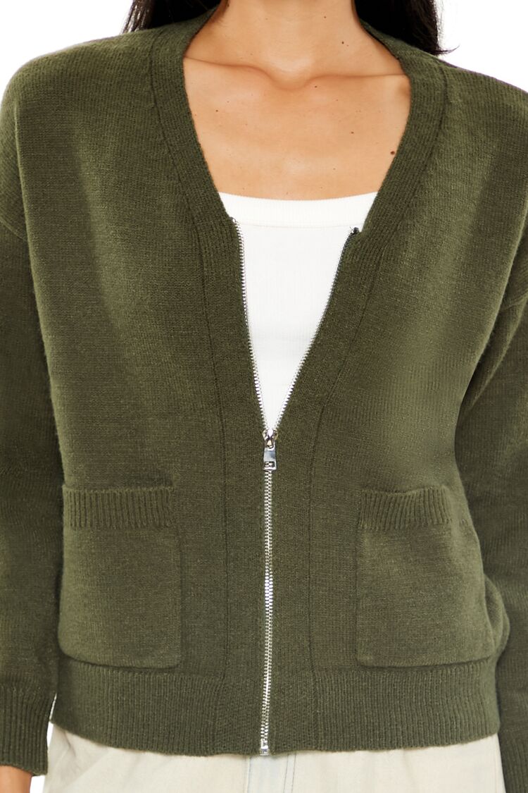  Forever 21 Drop-Sleeve Zip-Up Sweater - dark green - Bonton