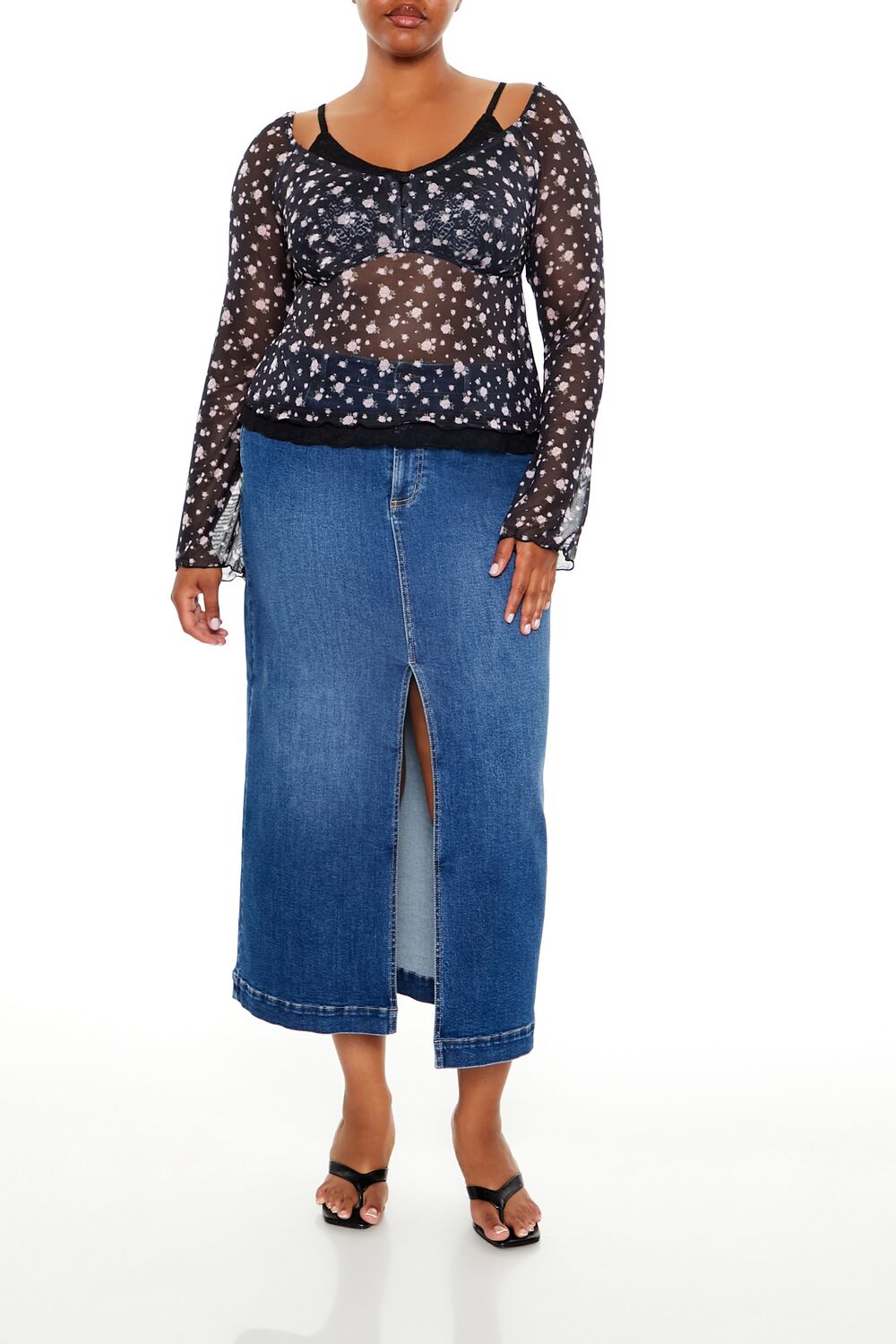  Forever 21 Plus Size Floral Print Combo Top - black multi - Bonton