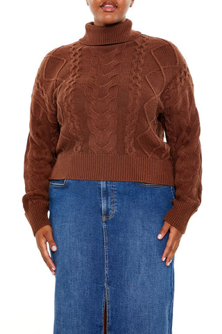 Plus Size Cable Knit Turtleneck Sweater