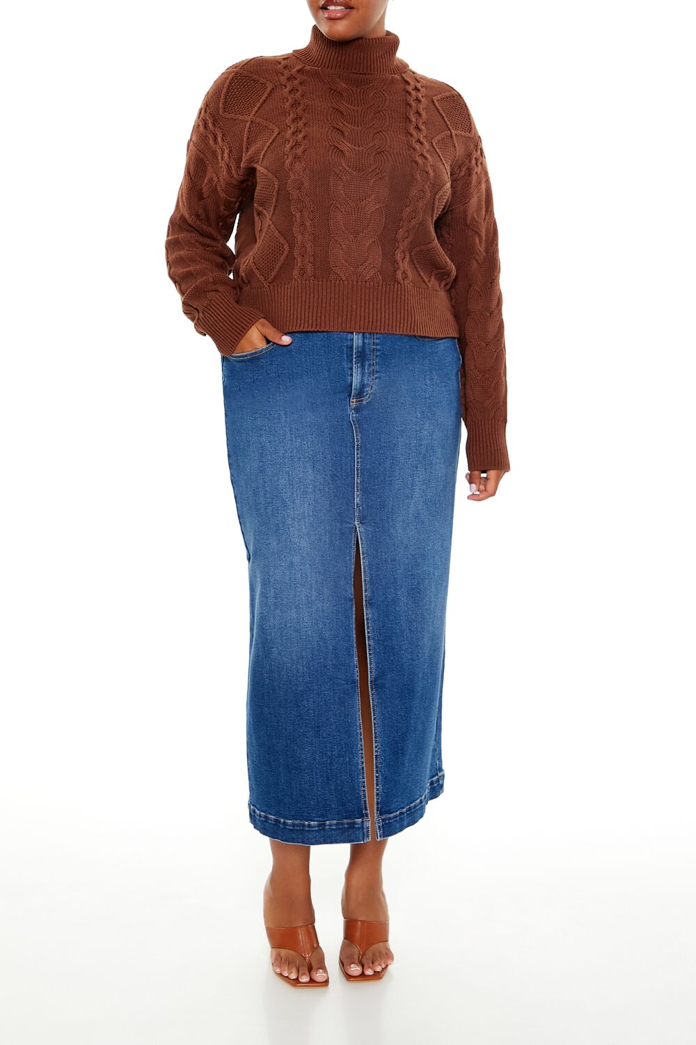  Forever 21 Plus Size Cable Knit Turtleneck Sweater - brown - Bonton