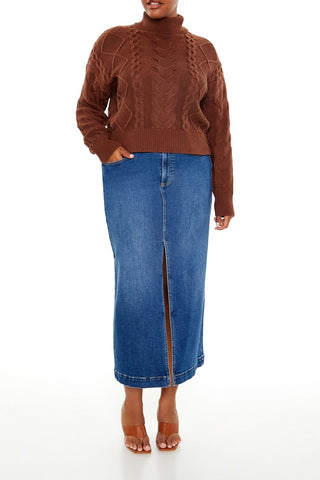 Plus Size Cable Knit Turtleneck Sweater