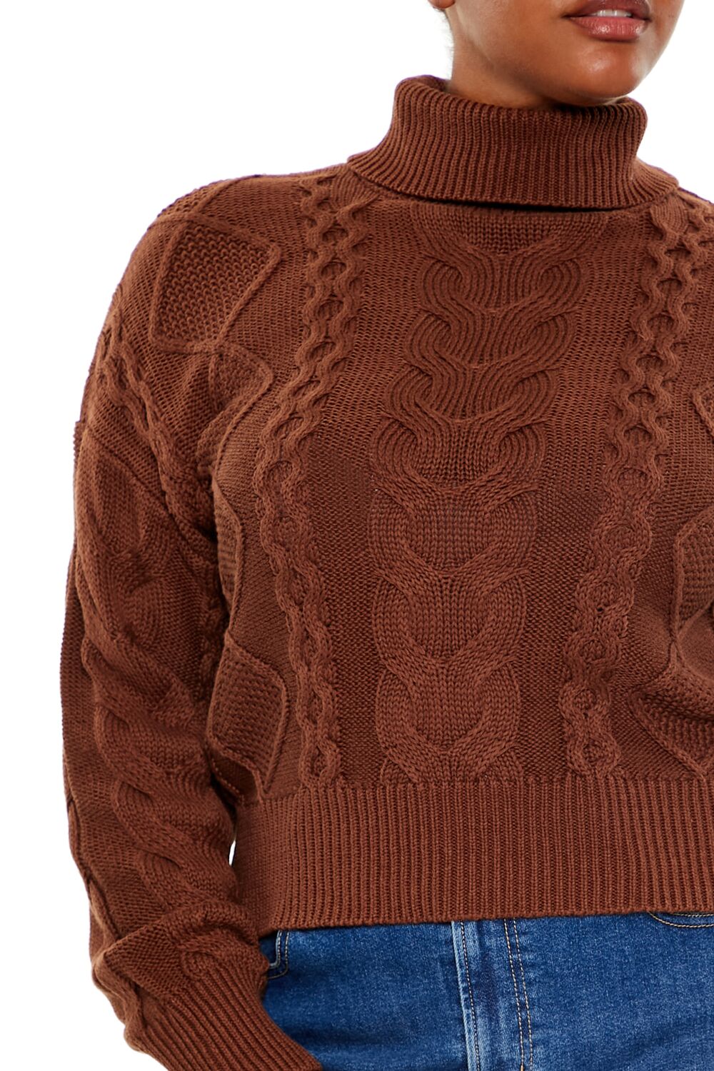  Forever 21 Plus Size Cable Knit Turtleneck Sweater - brown - Bonton