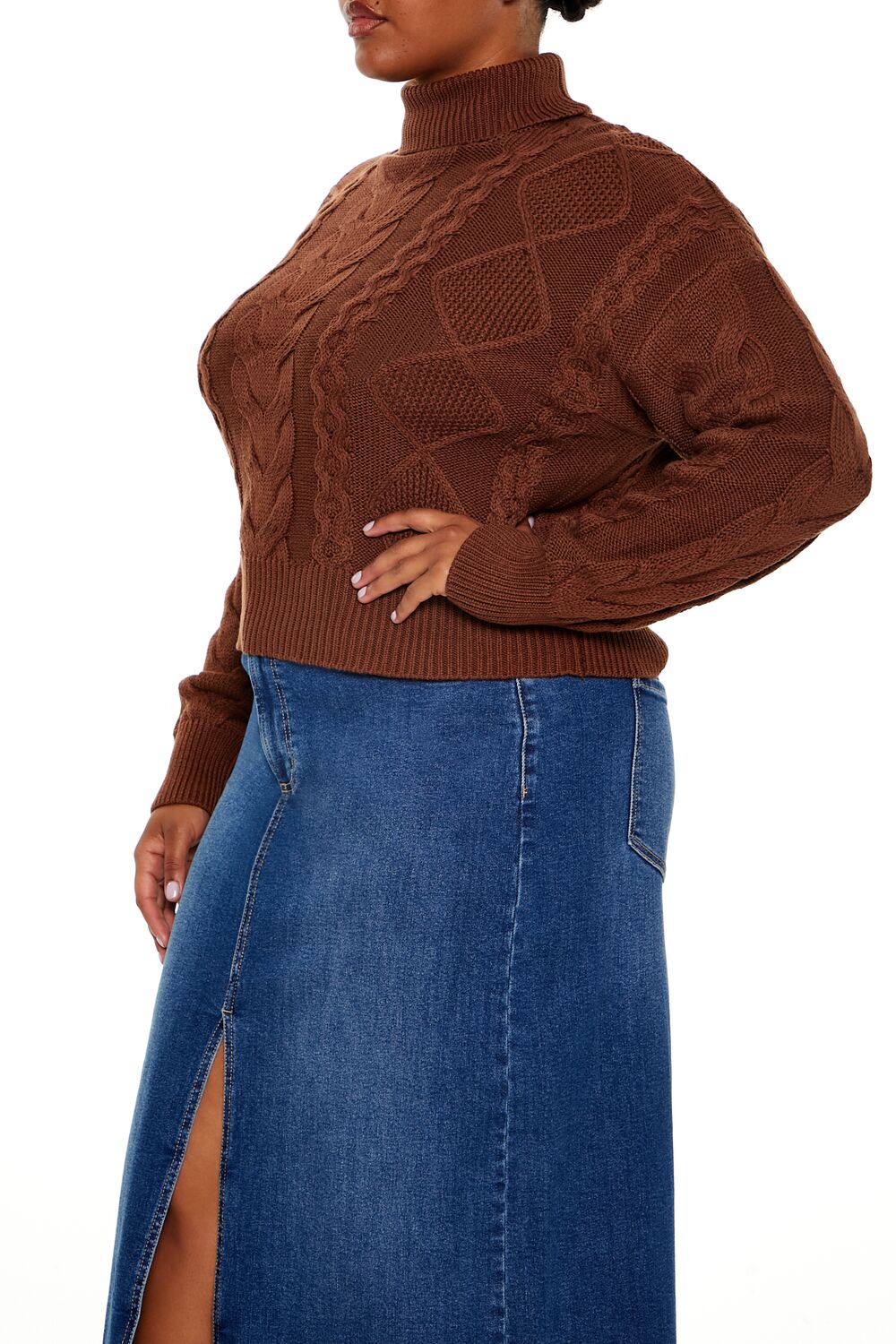  Forever 21 Plus Size Cable Knit Turtleneck Sweater - brown - Bonton