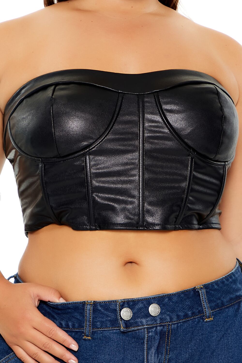  Forever 21 Plus Size Faux Leather Tube Top - black - Bonton