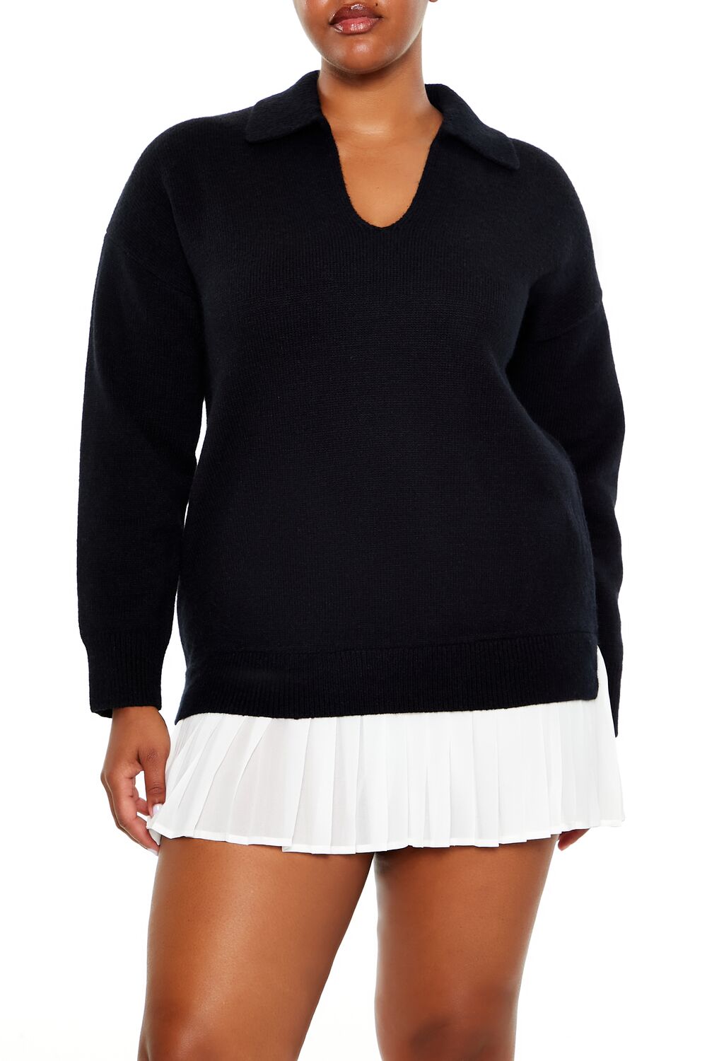  Forever 21 Plus Size Combo Sweater Dress - black-white - Bonton
