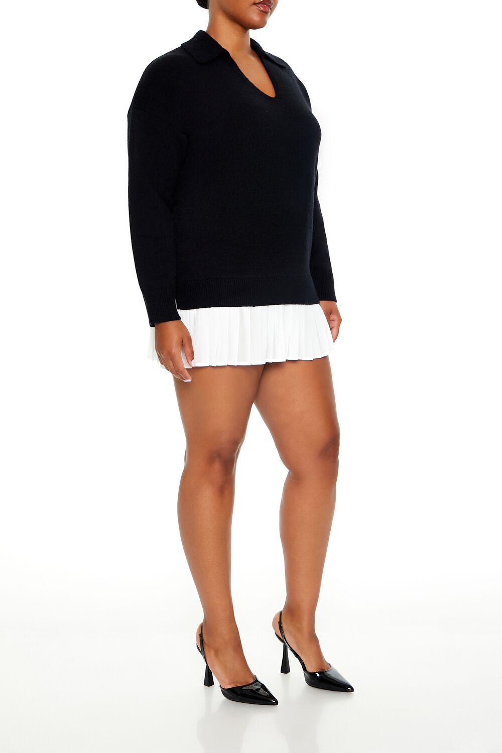  Forever 21 Plus Size Combo Sweater Dress - black-white - Bonton