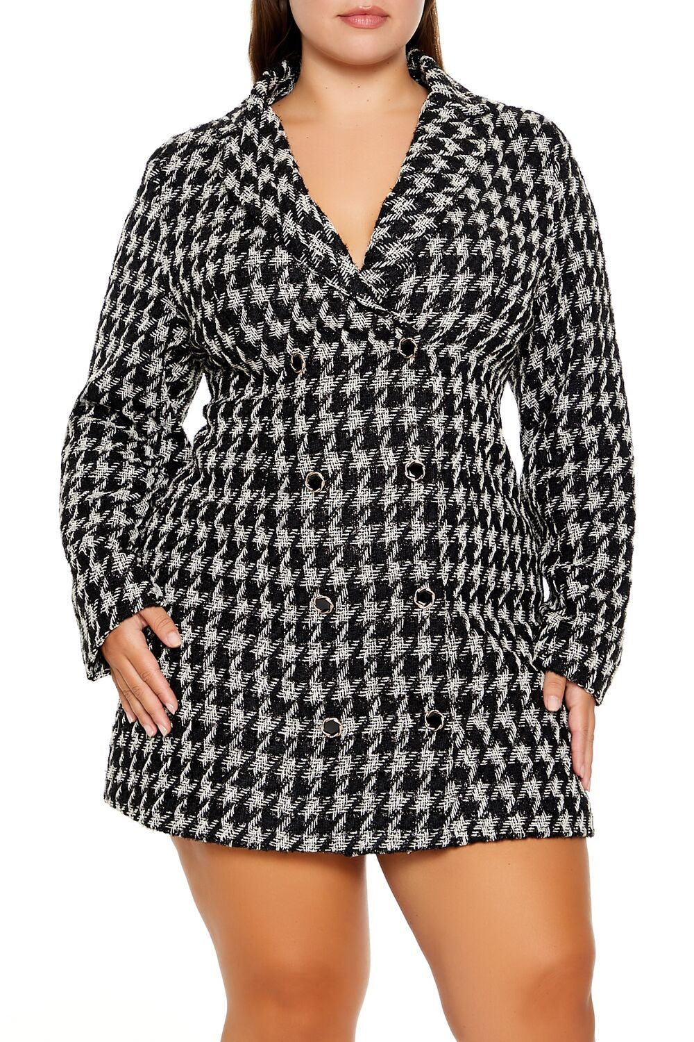  Forever 21 Plus Size Tweed Blazer Mini Dress - black-white - Bonton