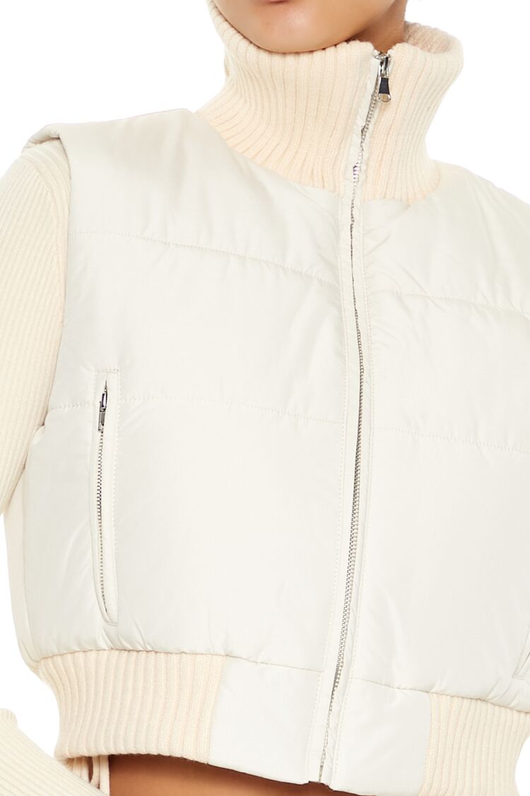  Forever 21 Quilted Cropped Puffer Vest - cream - Bonton