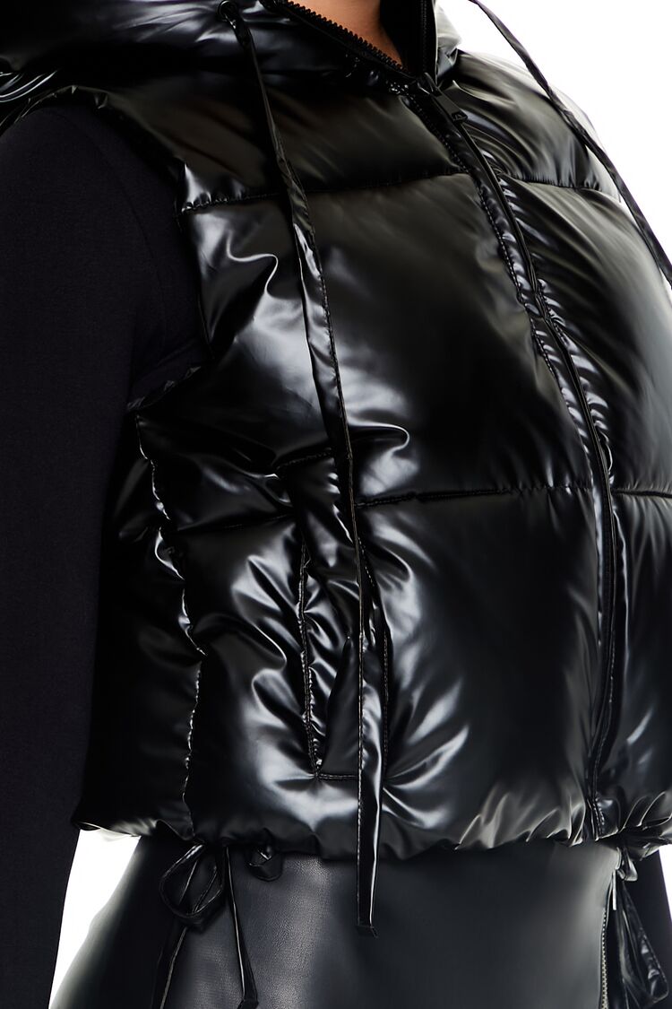  Forever 21 Hooded Quilted Puffer Vest - black-swatch - Bonton
