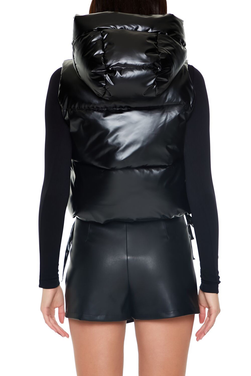  Forever 21 Hooded Quilted Puffer Vest - black-swatch - Bonton