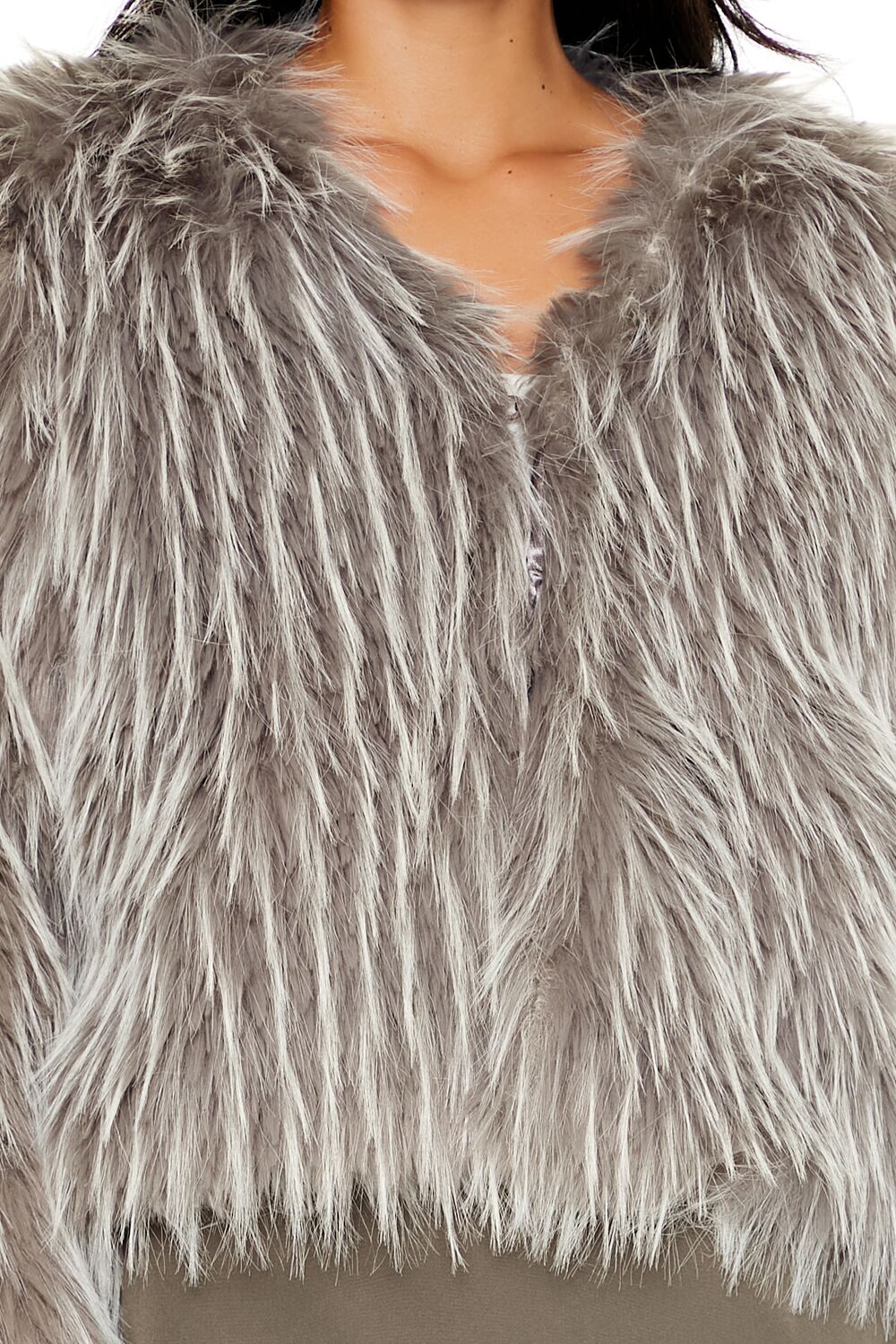  Forever 21 Cropped Faux Fur Coat - grey-multi-swatch - Bonton