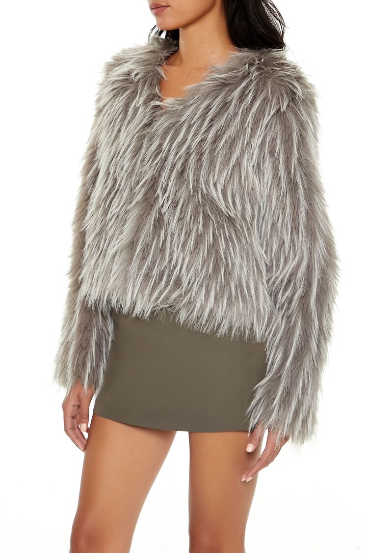  Forever 21 Cropped Faux Fur Coat - grey-multi-swatch - Bonton