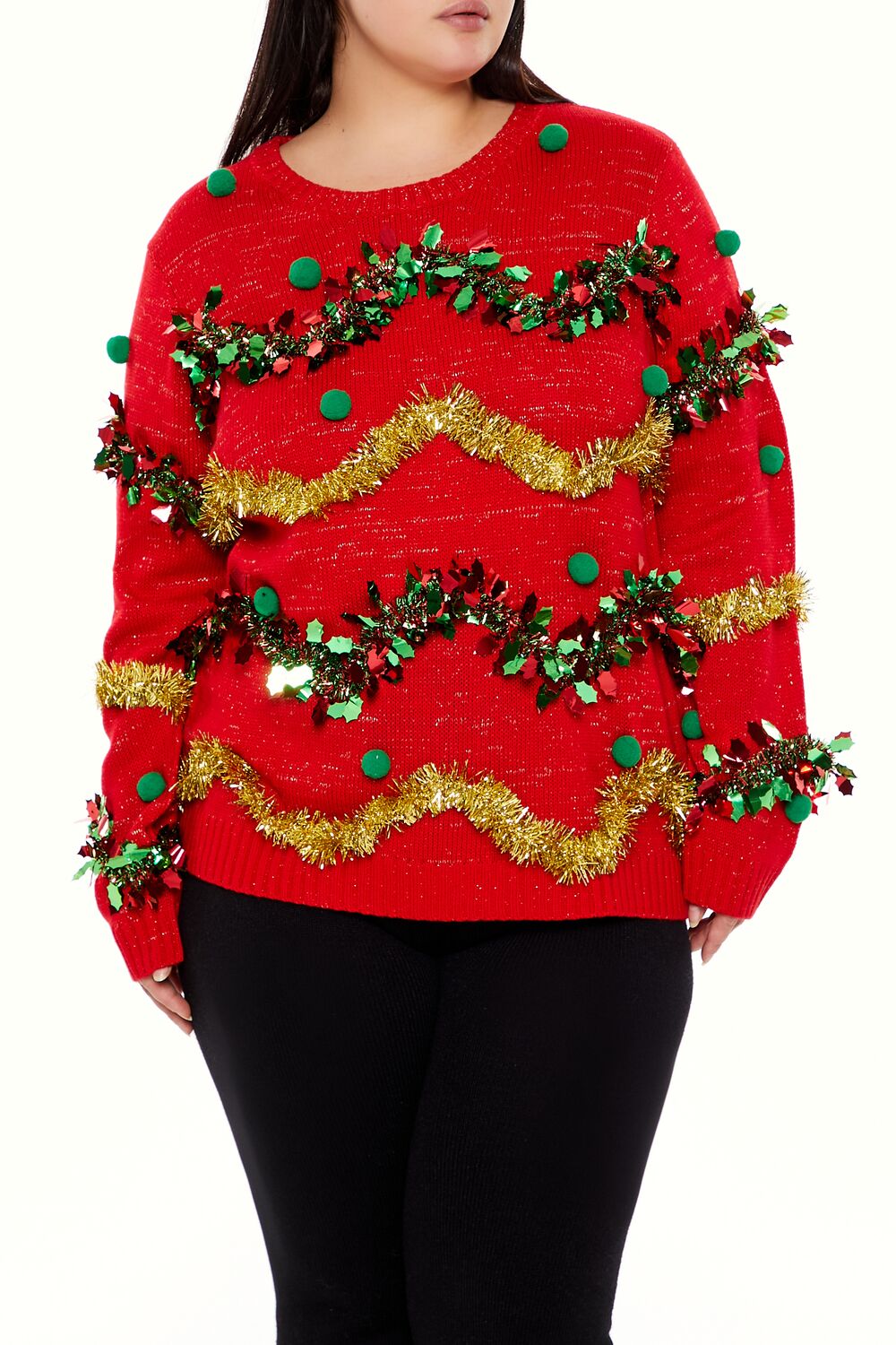  Forever 21 Plus Size Garland Pom Pom Sweater - red multi - Bonton