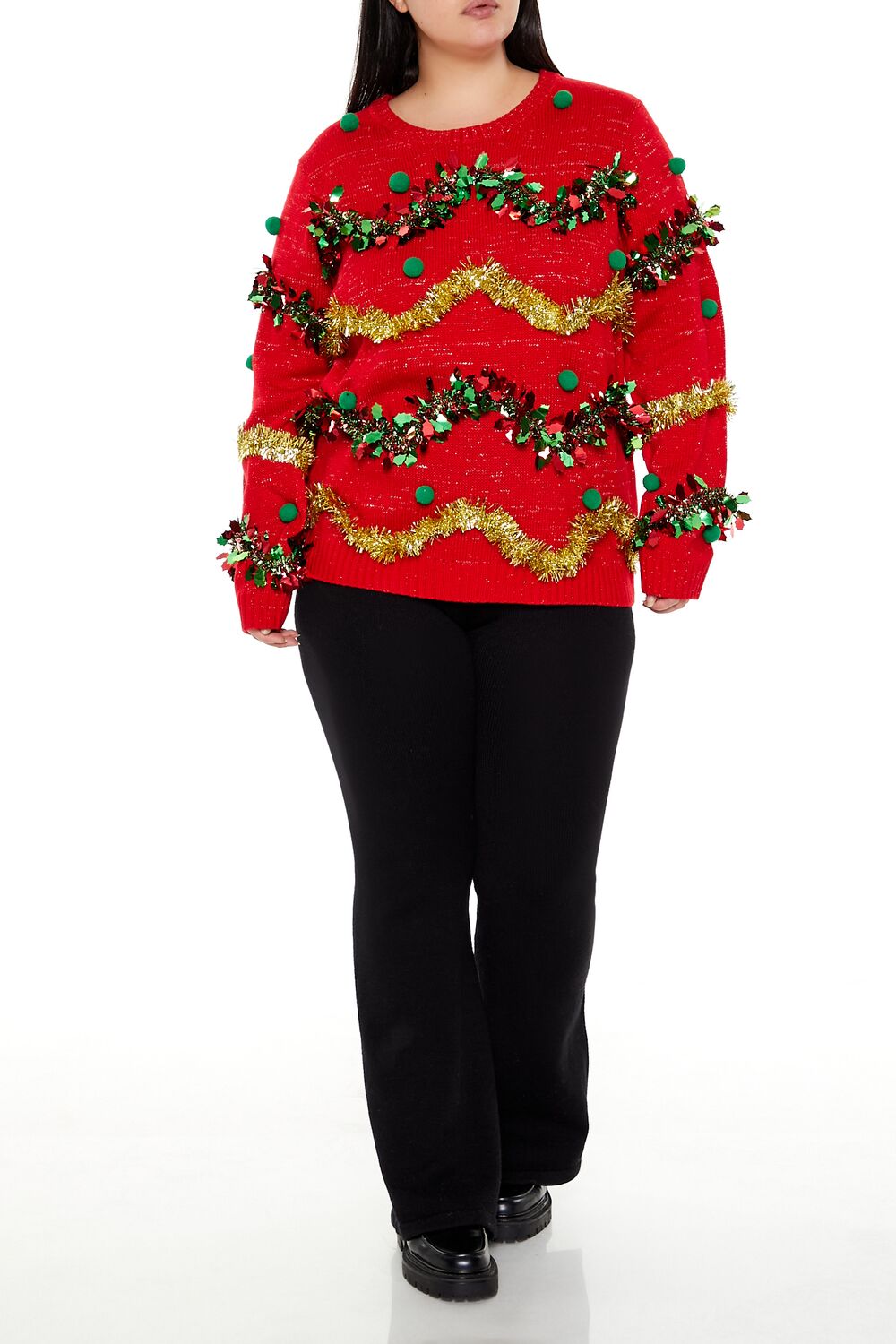  Forever 21 Plus Size Garland Pom Pom Sweater - red multi - Bonton