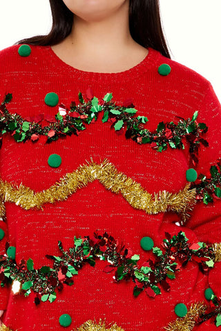Plus Size Garland Pom Pom Sweater