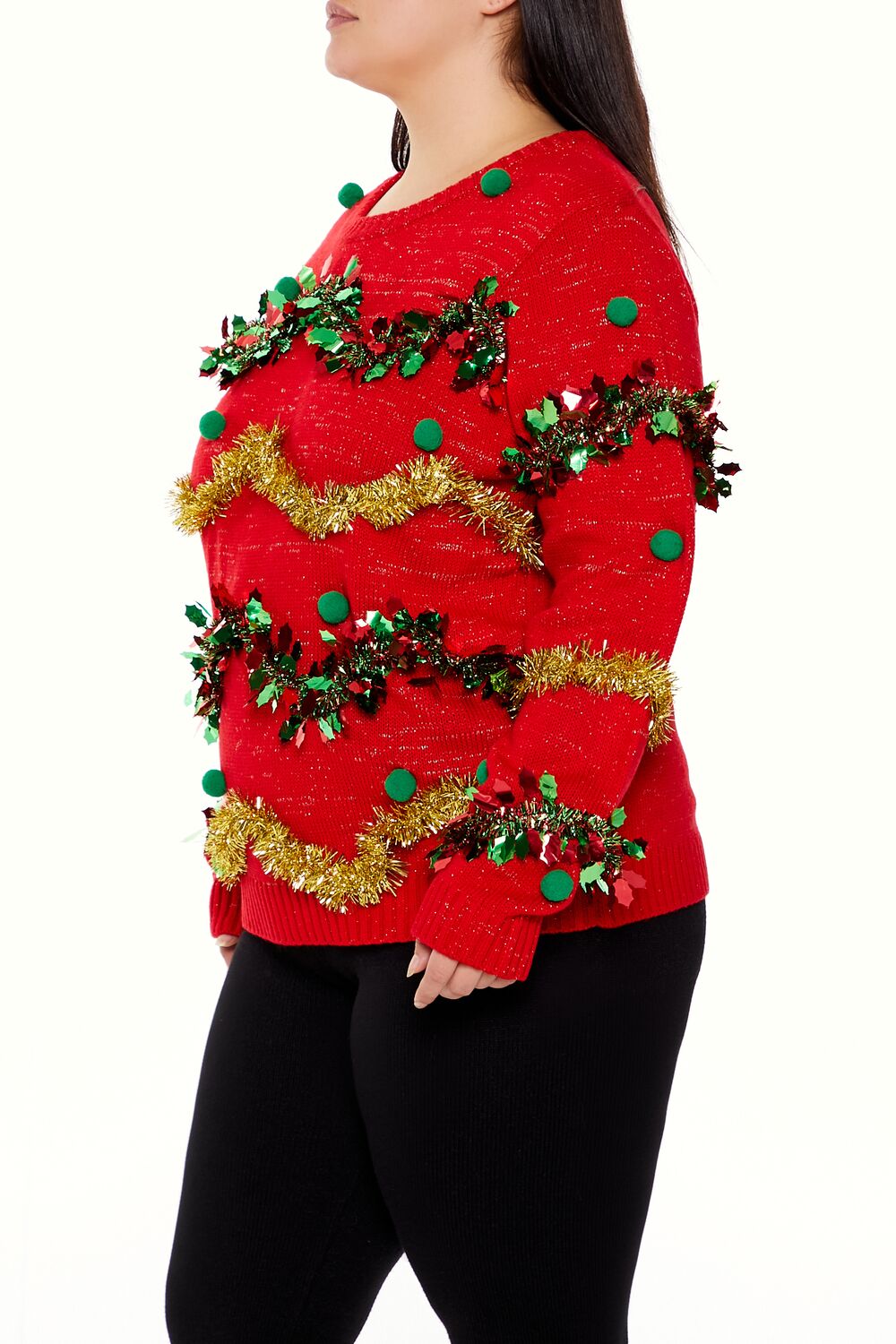  Forever 21 Plus Size Garland Pom Pom Sweater - red multi - Bonton