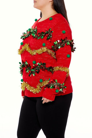 Plus Size Garland Pom Pom Sweater