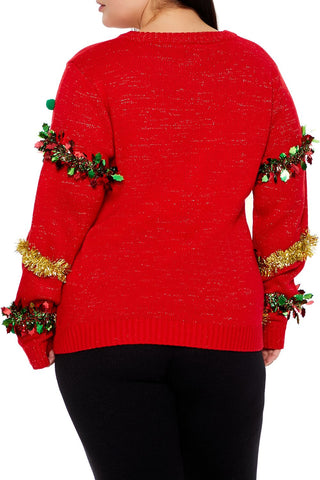 Plus Size Garland Pom Pom Sweater