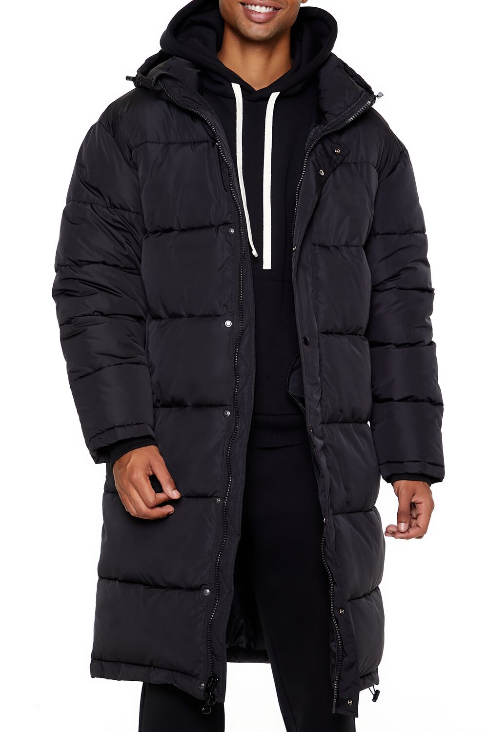  Forever 21 Hooded Longline Puffer Jacket - black-swatch - Bonton