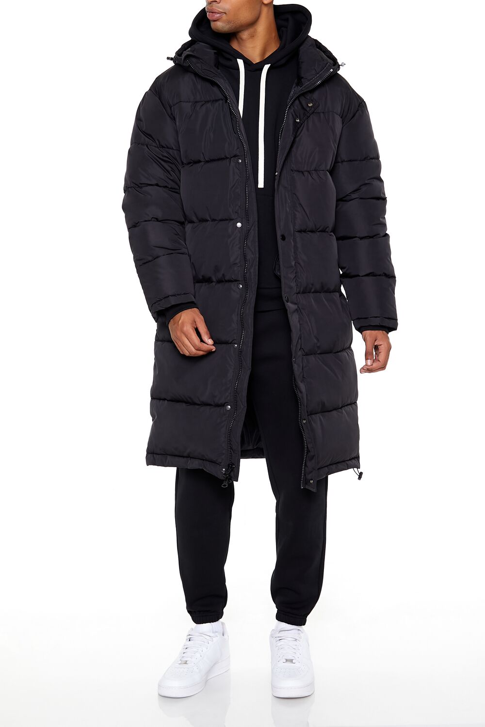  Forever 21 Hooded Longline Puffer Jacket - black-swatch - Bonton