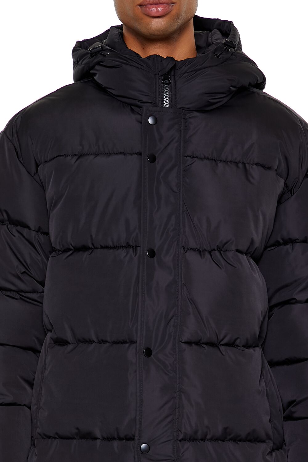  Forever 21 Hooded Longline Puffer Jacket - black-swatch - Bonton