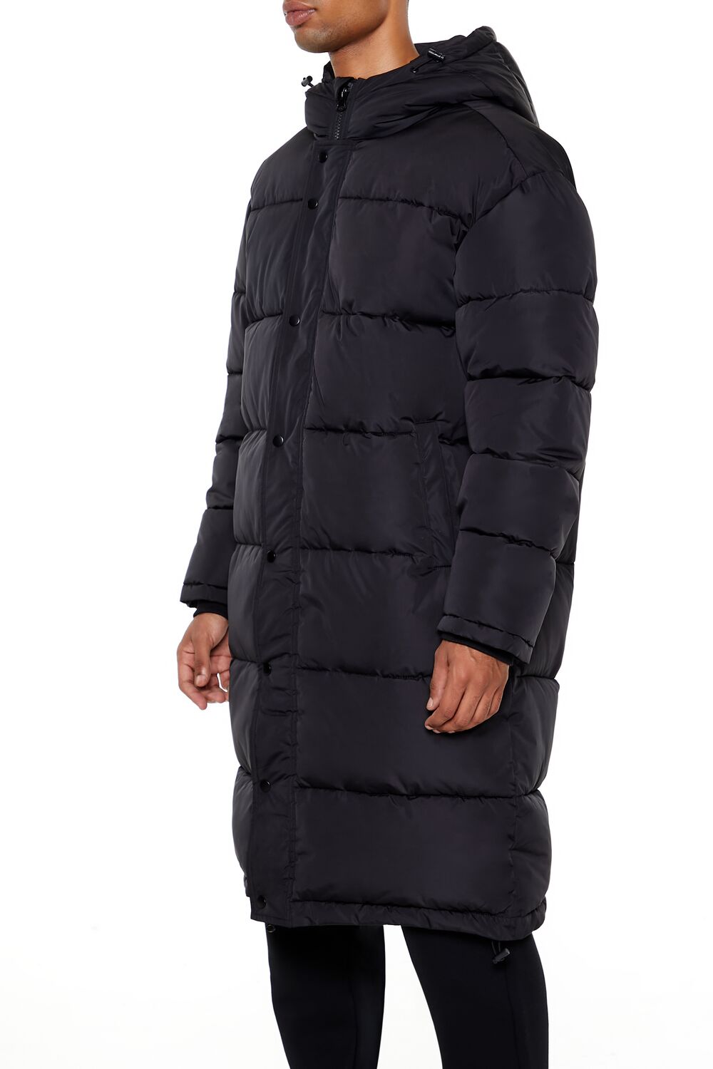  Forever 21 Hooded Longline Puffer Jacket - black-swatch - Bonton
