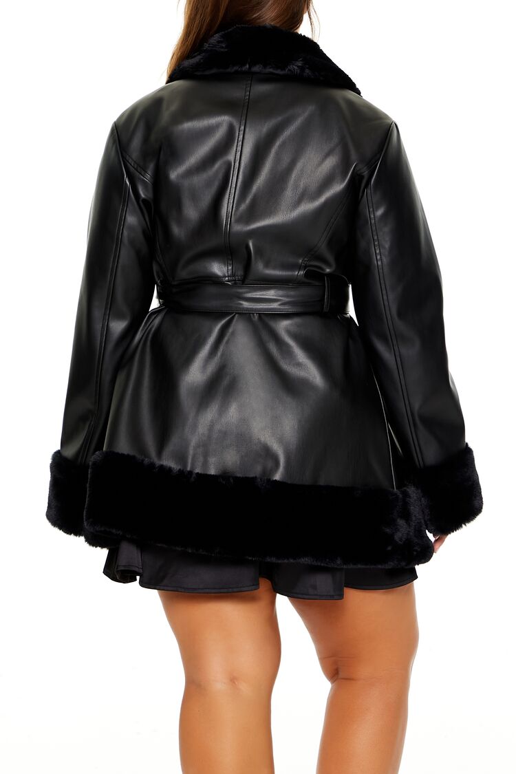  Forever 21 Plus Size Faux Fur-Trim Trench Coat - black-swatch - Bonton