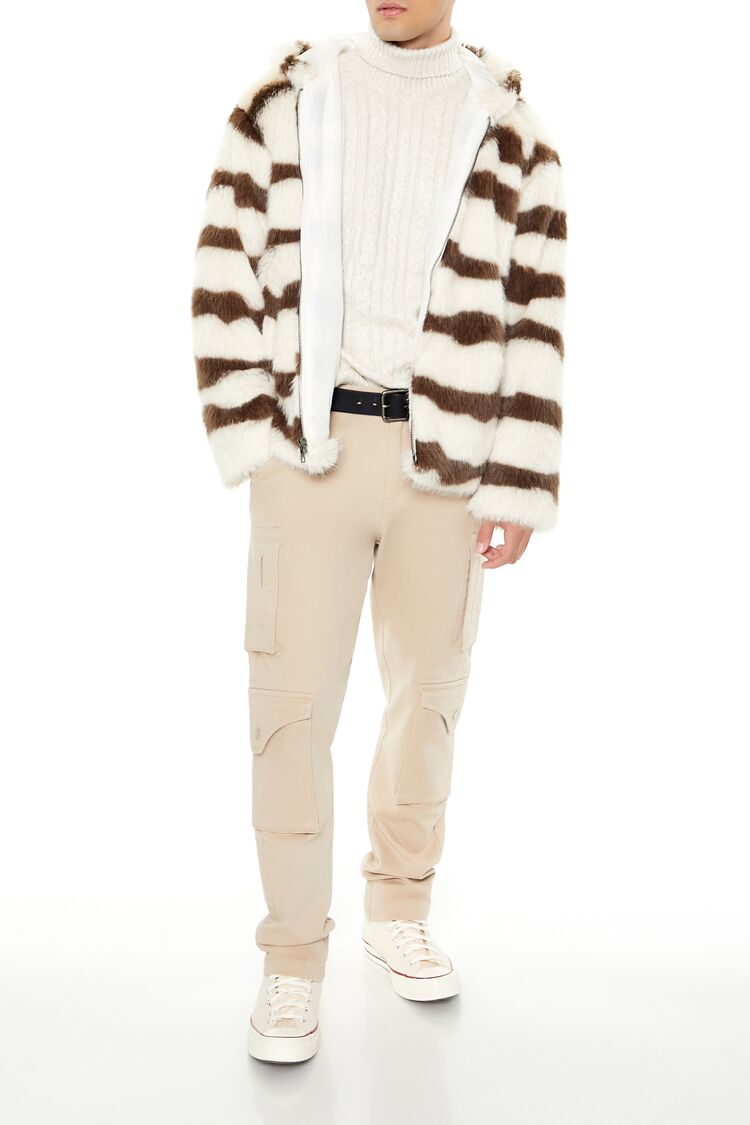  Forever 21 Striped Faux Fur Jacket - cream-cocoa-swatch - Bonton