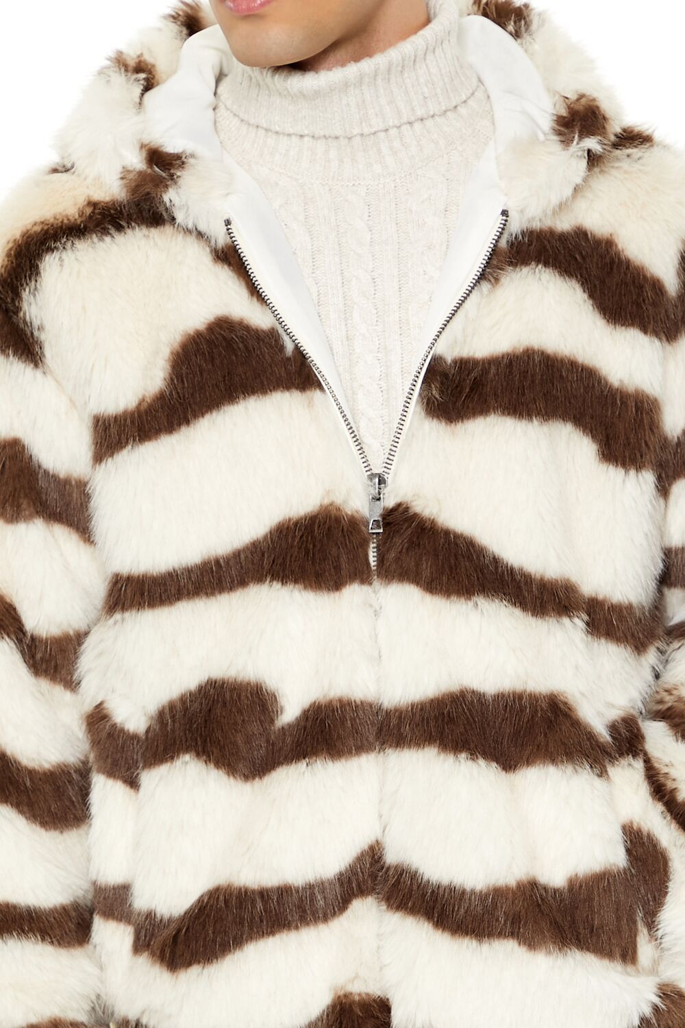  Forever 21 Striped Faux Fur Jacket - cream-cocoa-swatch - Bonton