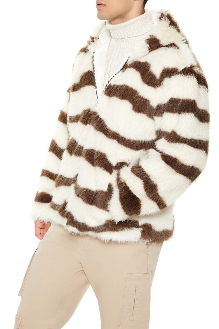  Forever 21 Striped Faux Fur Jacket - cream-cocoa-swatch - Bonton