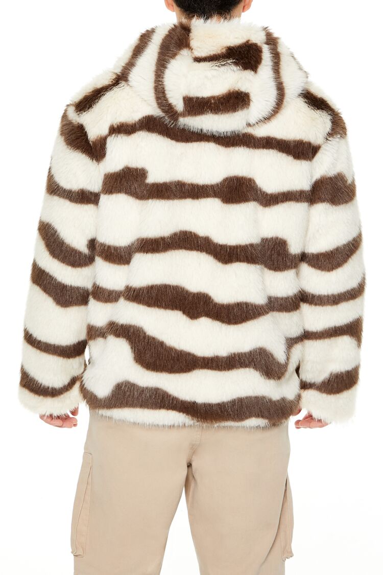  Forever 21 Striped Faux Fur Jacket - cream-cocoa-swatch - Bonton