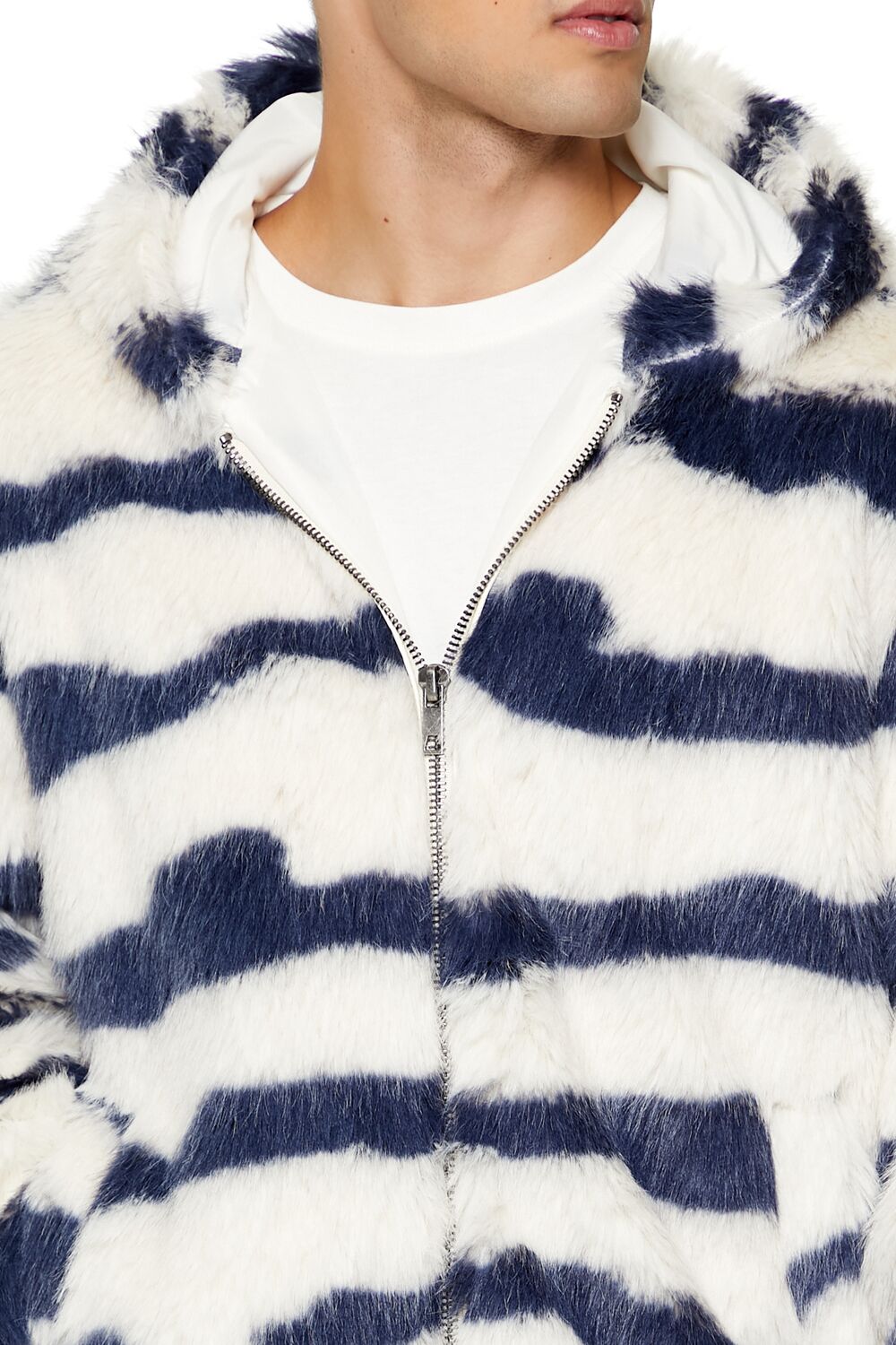  Forever 21 Striped Faux Fur Jacket - cream-cocoa-swatch - Bonton