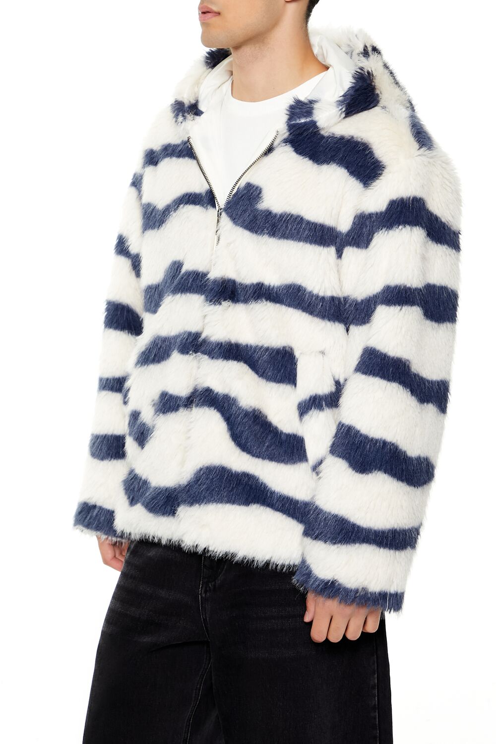  Forever 21 Striped Faux Fur Jacket - cream-cocoa-swatch - Bonton