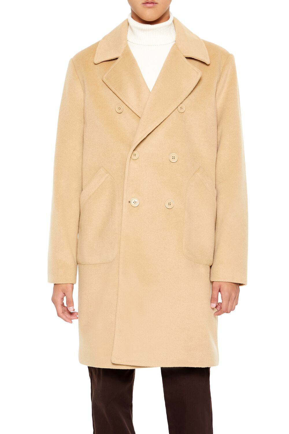  Forever 21 Notched Double-Breasted Coat - camel - Bonton