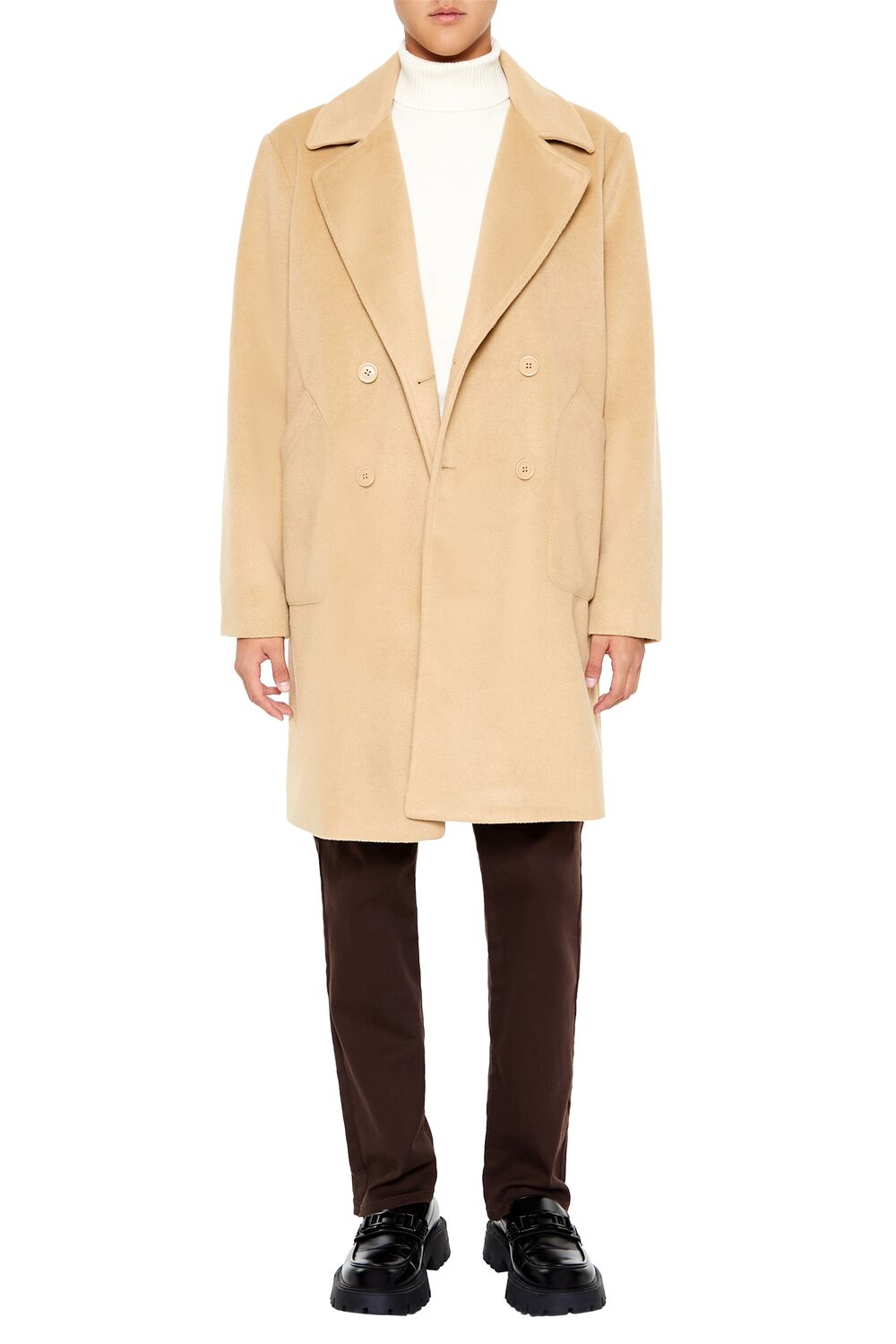  Forever 21 Notched Double-Breasted Coat - camel - Bonton
